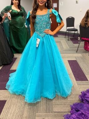 Girls' Turquoise Beaded Ball Gown Dress